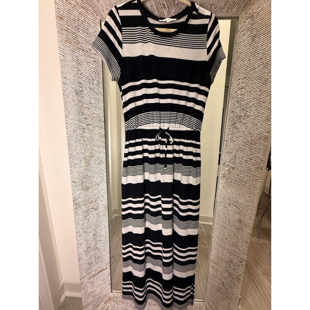 Grey and black Loft Medium Long striped dress
